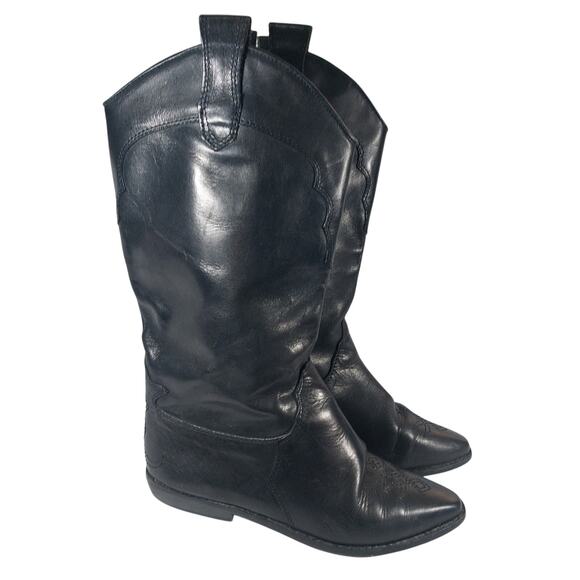 WHITE MOUNTAIN! BLACK GENUINE LEATHER COWBOY, WESTERN LOW HEEL BOOTS! SZ 8B - Picture 1 of 11